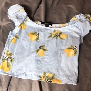 NWOT forever21 light blue lemon crop top